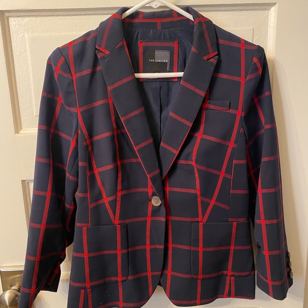 The Limited Women's Blazer in Navy and Red Check
